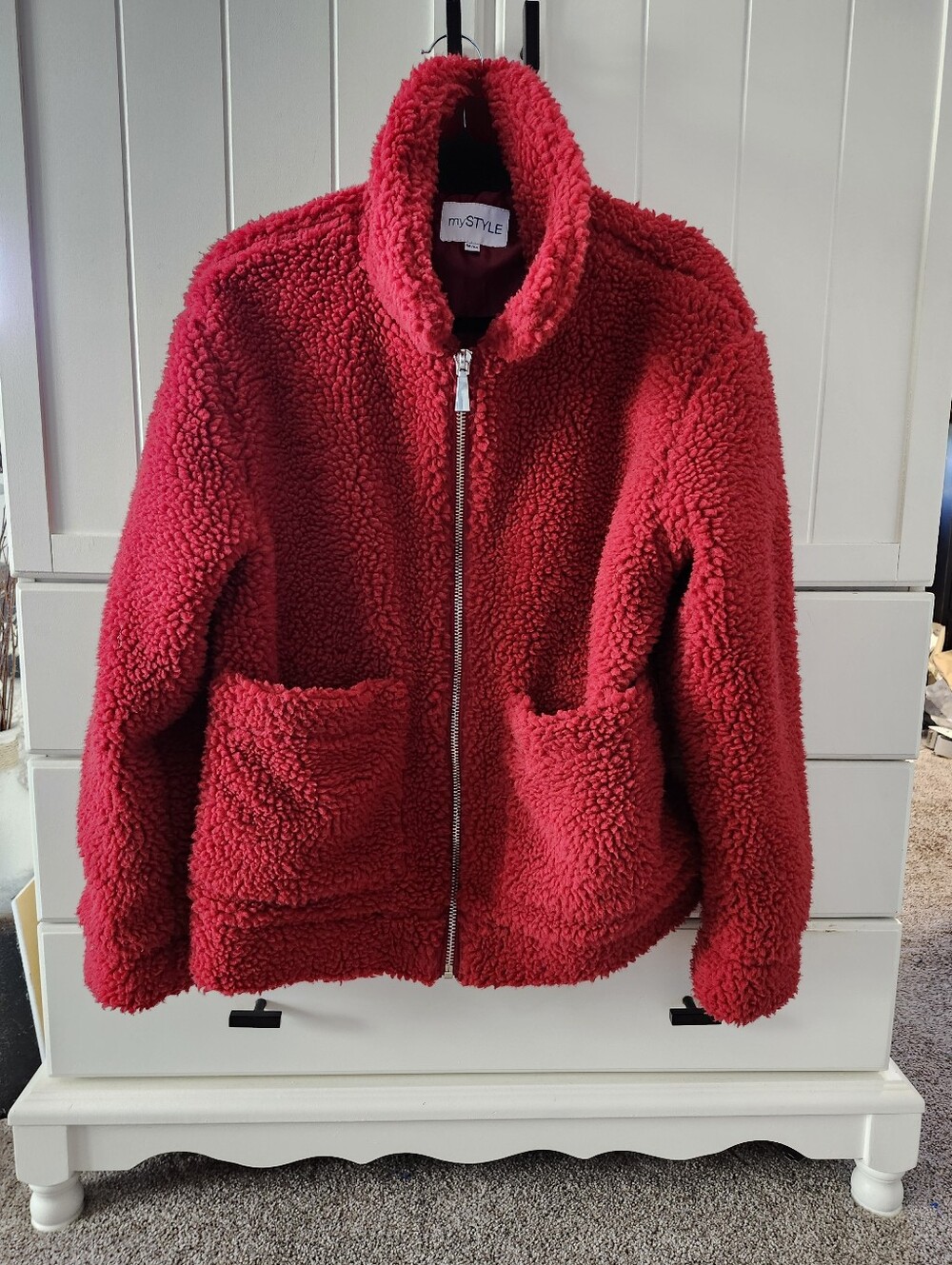 Fluffy Red Teddy Zip-Up Jacket Sz M